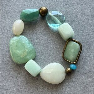 Stretch Beaded Green and Aqua Statement Bracelet